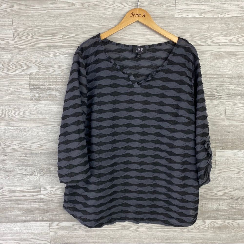 JSL Black & Gray Plus size Textured Blouse